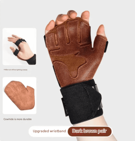Size L Dark Brown Premium Cowhide Leather Weightlifting Gloves with Wrist Support - Non-Slip Grip, Breathable Fitness Workout Gloves for Gym, WODs, Dumbbells 1 Size L Dark Brown Premium Cowhide Leather Weightlifting Gloves with Wrist Support - Non-Slip Grip, Breathable Fitness Workout Gloves for Gym, WODs, Dumbbells