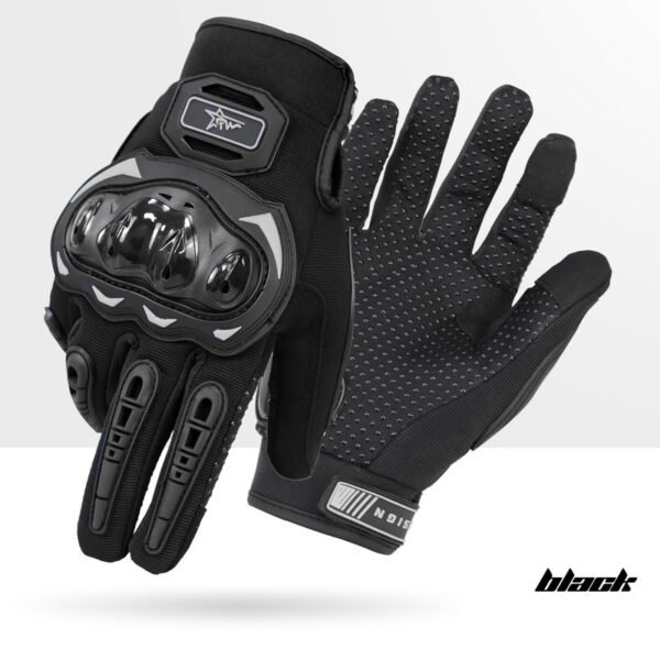 Size M Black Protective Motorcycle Riding Gloves - Hard Knuckle Armour & Touchscreen Fingertips | Fitness Equipment Store