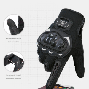 Size M Black Protective Motorcycle Riding Gloves - Hard Knuckle Armour & Touchscreen Fingertips | Fitness Equipment Store
