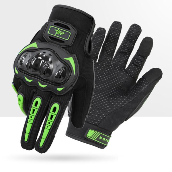 Size M Green and Black Protective Motorcycle Riding Gloves - Hard Knuckle Armour & Touchscreen Fingertips | Fitness Equipment Store