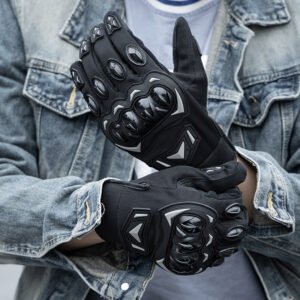 Size M Green and Black Protective Motorcycle Riding Gloves - Hard Knuckle Armour & Touchscreen Fingertips | Fitness Equipment Store