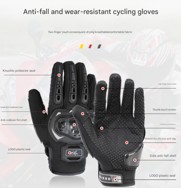 Size M Green and Black Protective Motorcycle Riding Gloves - Hard Knuckle Armour & Touchscreen Fingertips | Fitness Equipment Store