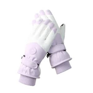 Women's Purple-white Color Combination Top-Rated Waterproof Touchscreen Ski Gloves - Fleece-Lined for Men & Women