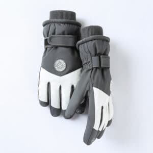 Women's Light Grey-white Color Combination Top-Rated Waterproof Touchscreen Ski Gloves - Fleece-Lined for Men & Women