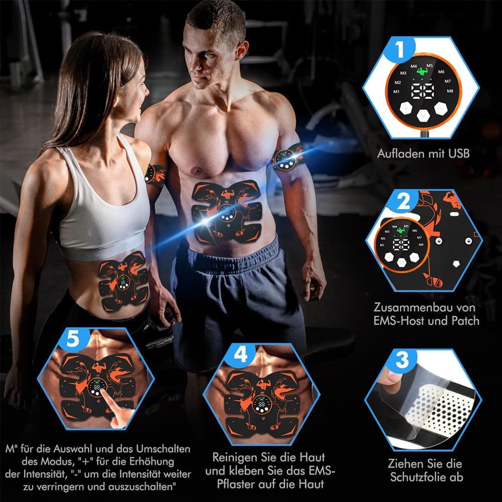 Black and Orange Ultimate EMS Muscle Stimulator Kit - USB Rechargeable Abdominal & Full Body Toner for Abs, Arms, and Glutes 5 Black and Orange Ultimate EMS Muscle Stimulator Kit - USB Rechargeable Abdominal & Full Body Toner for Abs, Arms, and Glutes - Image 5