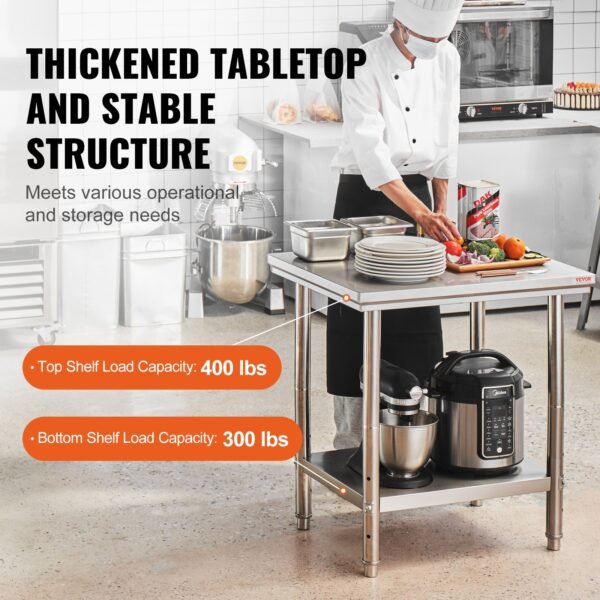 VEVOR Commercial Worktable & Workstation 24 x 30 x 32 Inch Stainless Steel Work Table Heavy Duty Commercial Food Prep Work Table for Home, Kitchen, Restaurant Metal Prep Table with Adjustable Feet | Fitness Equipment Store