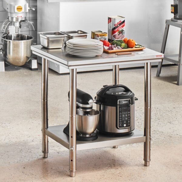 VEVOR Commercial Worktable & Workstation 24 x 30 x 32 Inch Stainless Steel Work Table Heavy Duty Commercial Food Prep Work Table for Home, Kitchen, Restaurant Metal Prep Table with Adjustable Feet | Fitness Equipment Store