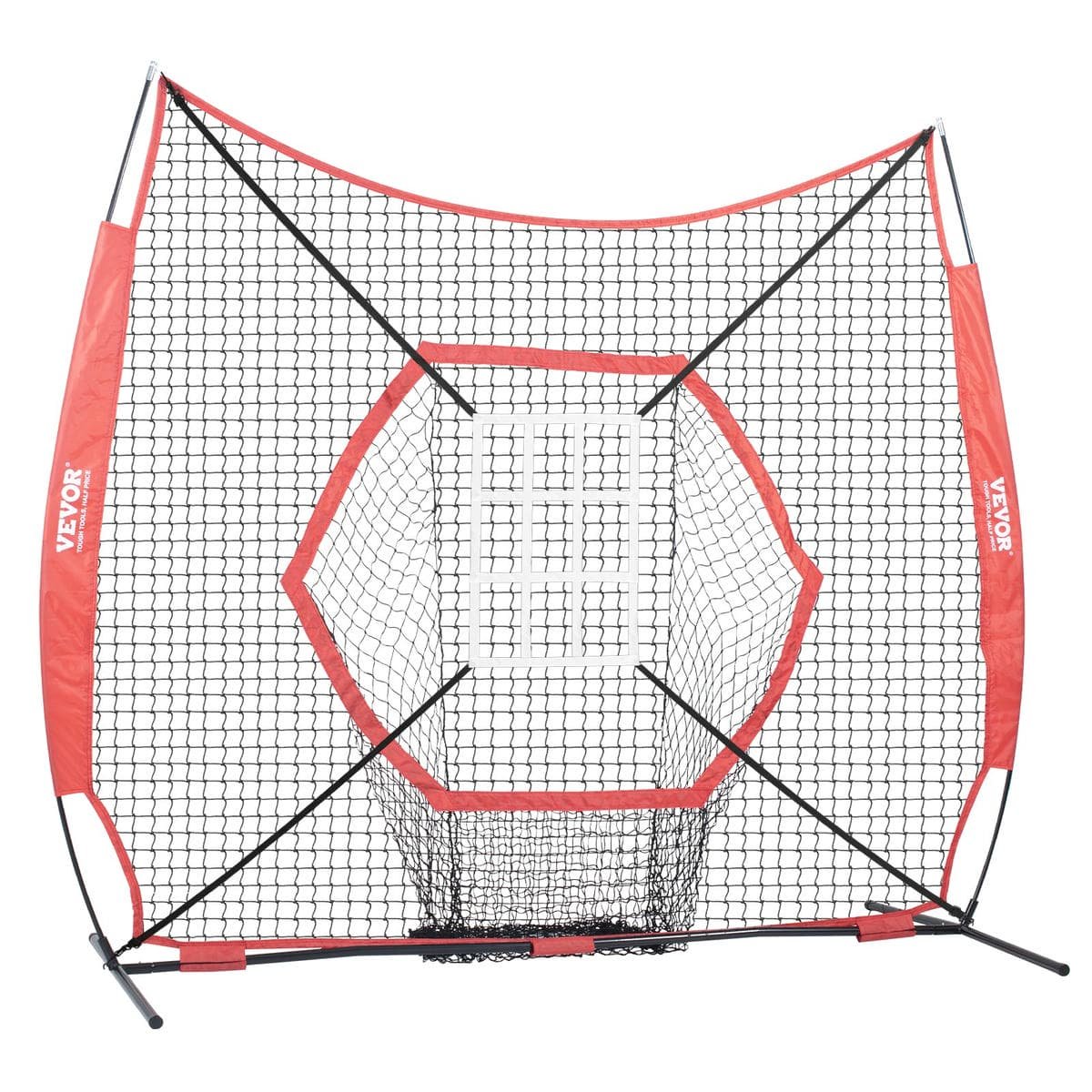 V952-77YCWPJXLW772BBXWV0-202507141331-08.jpg VEVOR 7x7 ft Baseball Softball Practice Net, Portable Baseball Training Net for Hitting Batting Catching Pitching, Backstop Baseball Equipment Training Aids with Bow Frame, Carry Bag, and Strike Zone | Fitness Equipment Store