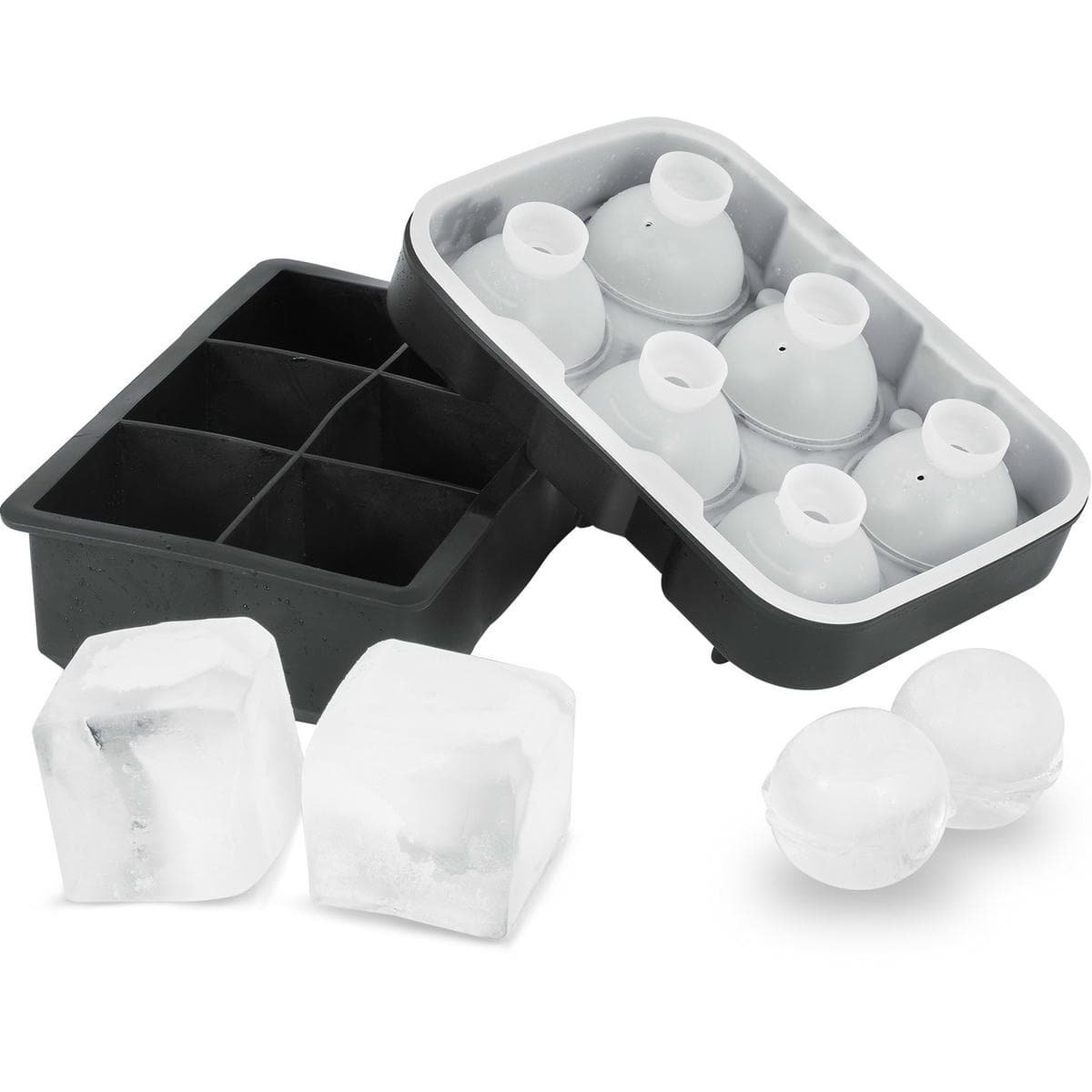 V952-BQZZJHSTMBQ66DWGVV0-202508020054-00.jpg VEVOR Ice Cube Trays (Set of 2), 2-in-1 Combo with Silicone Sphere Ice Ball Maker & Large Square Ice Cube Maker with Lid, Reusable Easy Release BPA Free Ice Tray Set for Whiskey Cocktails Bourbon | Fitness Equipment Store