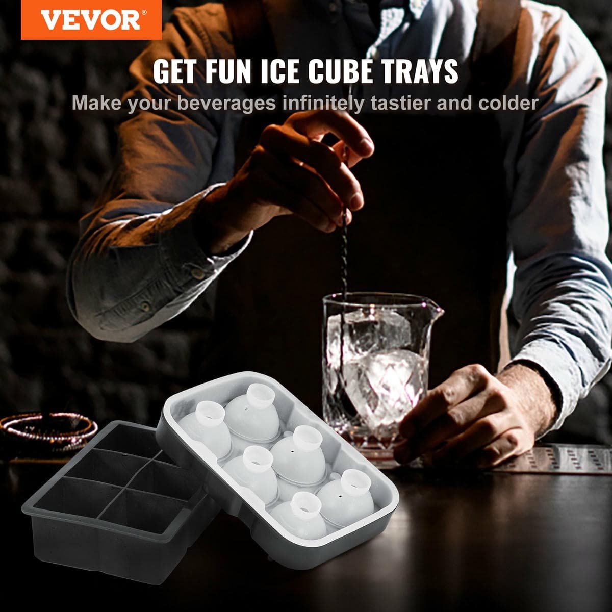 V952-BQZZJHSTMBQ66DWGVV0-202508020054-01.jpg VEVOR Ice Cube Trays (Set of 2), 2-in-1 Combo with Silicone Sphere Ice Ball Maker & Large Square Ice Cube Maker with Lid, Reusable Easy Release BPA Free Ice Tray Set for Whiskey Cocktails Bourbon | Fitness Equipment Store