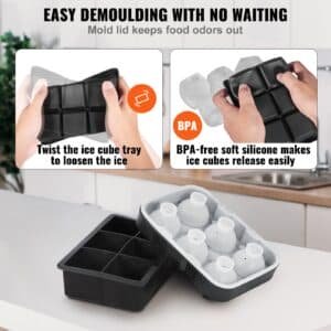 VEVOR Ice Cube Trays (Set of 2), 2-in-1 Combo with Silicone Sphere Ice Ball Maker & Large Square Ice Cube Maker with Lid, Reusable Easy Release BPA Free Ice Tray Set for Whiskey Cocktails Bourbon 5 VEVOR Ice Cube Trays (Set of 2), 2-in-1 Combo with Silicone Sphere Ice Ball Maker & Large Square Ice Cube Maker with Lid, Reusable Easy Release BPA Free Ice Tray Set for Whiskey Cocktails Bourbon | Fitness Equipment Store
