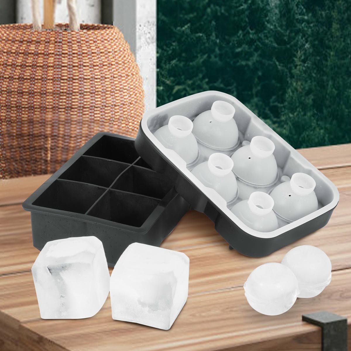 V952-BQZZJHSTMBQ66DWGVV0-202508020054-07.jpg VEVOR Ice Cube Trays (Set of 2), 2-in-1 Combo with Silicone Sphere Ice Ball Maker & Large Square Ice Cube Maker with Lid, Reusable Easy Release BPA Free Ice Tray Set for Whiskey Cocktails Bourbon | Fitness Equipment Store