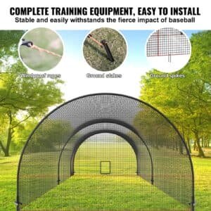 VEVOR Baseball Batting Cage, Softball and Baseball Batting Cage Net and Frame, 22x12x8ft Practice Portable Cage Net with Carry Bag, Heavy Duty Enclosed Pitching Cage, for Backyard Batting Hitting Training 670CM 5 VEVOR Baseball Batting Cage, Softball and Baseball Batting Cage Net and Frame, 22x12x8ft Practice Portable Cage Net with Carry Bag, Heavy Duty Enclosed Pitching Cage, for Backyard Batting Hitting Training 670CM | Fitness Equipment Store