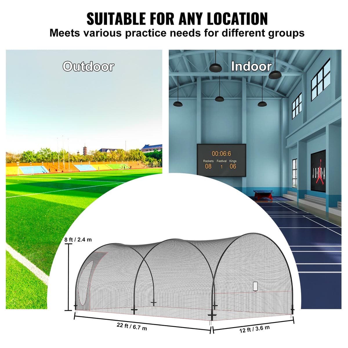 V952-BYBLXWKWBLXW771VRV0-202508011246-05.jpg VEVOR Baseball Batting Cage, Softball and Baseball Batting Cage Net and Frame, 22x12x8ft Practice Portable Cage Net with Carry Bag, Heavy Duty Enclosed Pitching Cage, for Backyard Batting Hitting Training 670CM | Fitness Equipment Store