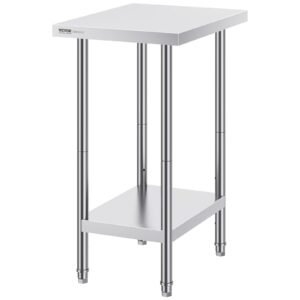 VEVOR Stainless Steel Prep Table, 24 x 18 x 34 Inch, Heavy Duty Metal Worktable with 3 Adjustable Height Levels, Commercial Workstation for Kitchen Garage Restaurant Backyard | Fitness Equipment Store