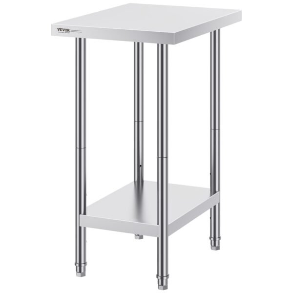 VEVOR Stainless Steel Prep Table, 24 x 18 x 34 Inch, Heavy Duty Metal Worktable with 3 Adjustable Height Levels, Commercial Workstation for Kitchen Garage Restaurant Backyard | Fitness Equipment Store