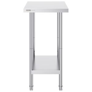 VEVOR Stainless Steel Prep Table, 24 x 18 x 34 Inch, Heavy Duty Metal Worktable with 3 Adjustable Height Levels, Commercial Workstation for Kitchen Garage Restaurant Backyard | Fitness Equipment Store