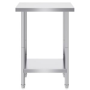 VEVOR Stainless Steel Prep Table, 24 x 18 x 34 Inch, Heavy Duty Metal Worktable with 3 Adjustable Height Levels, Commercial Workstation for Kitchen Garage Restaurant Backyard | Fitness Equipment Store