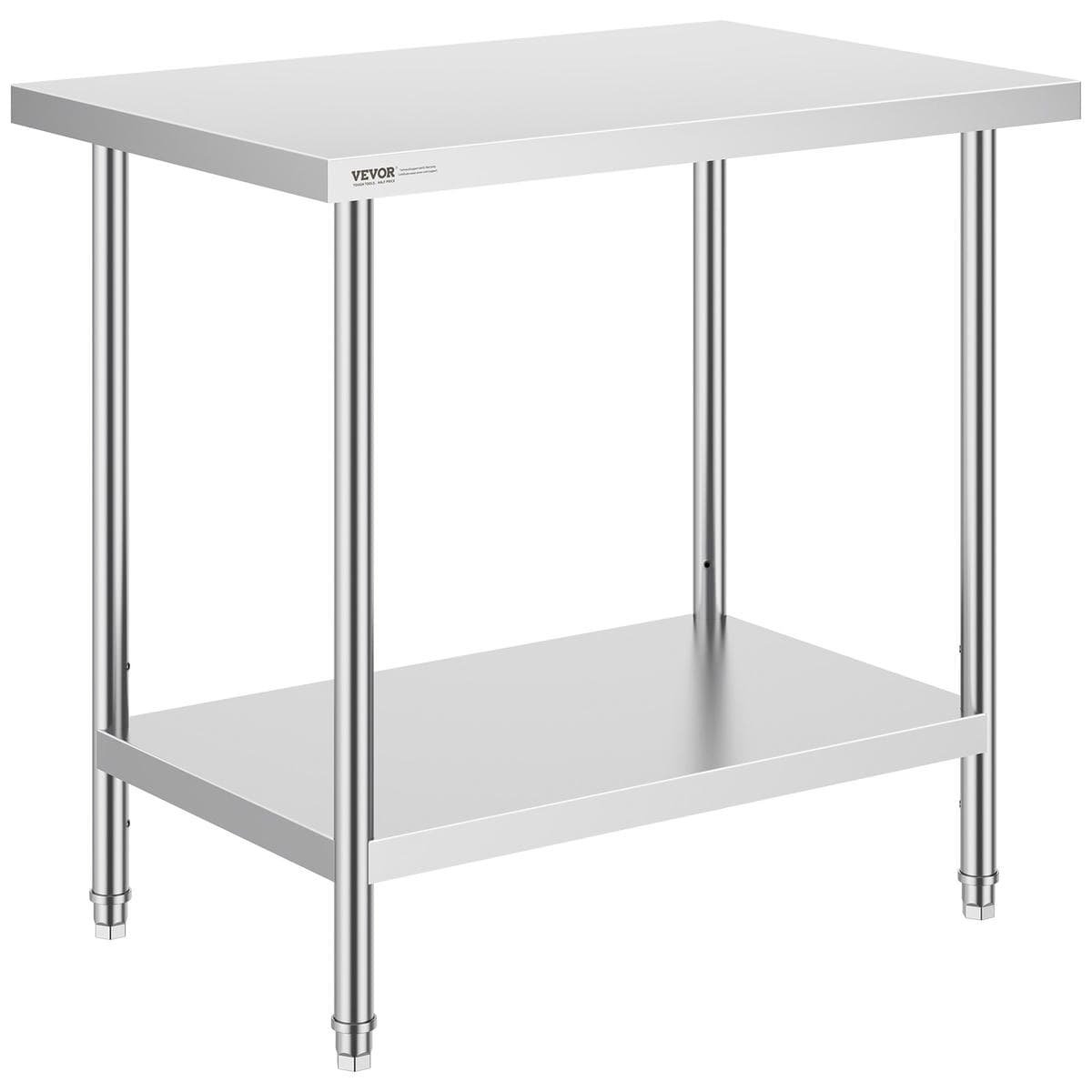 V952-CFBXGGZTLCWJOPMIYV0-202507141627-00.jpg VEVOR Stainless Steel Prep Table, 24 x 36 x 34 Inch, Heavy Duty Metal Worktable with 3 Adjustable Height Levels, Commercial Workstation for Kitchen Garage Restaurant Backyard | Fitness Equipment Store
