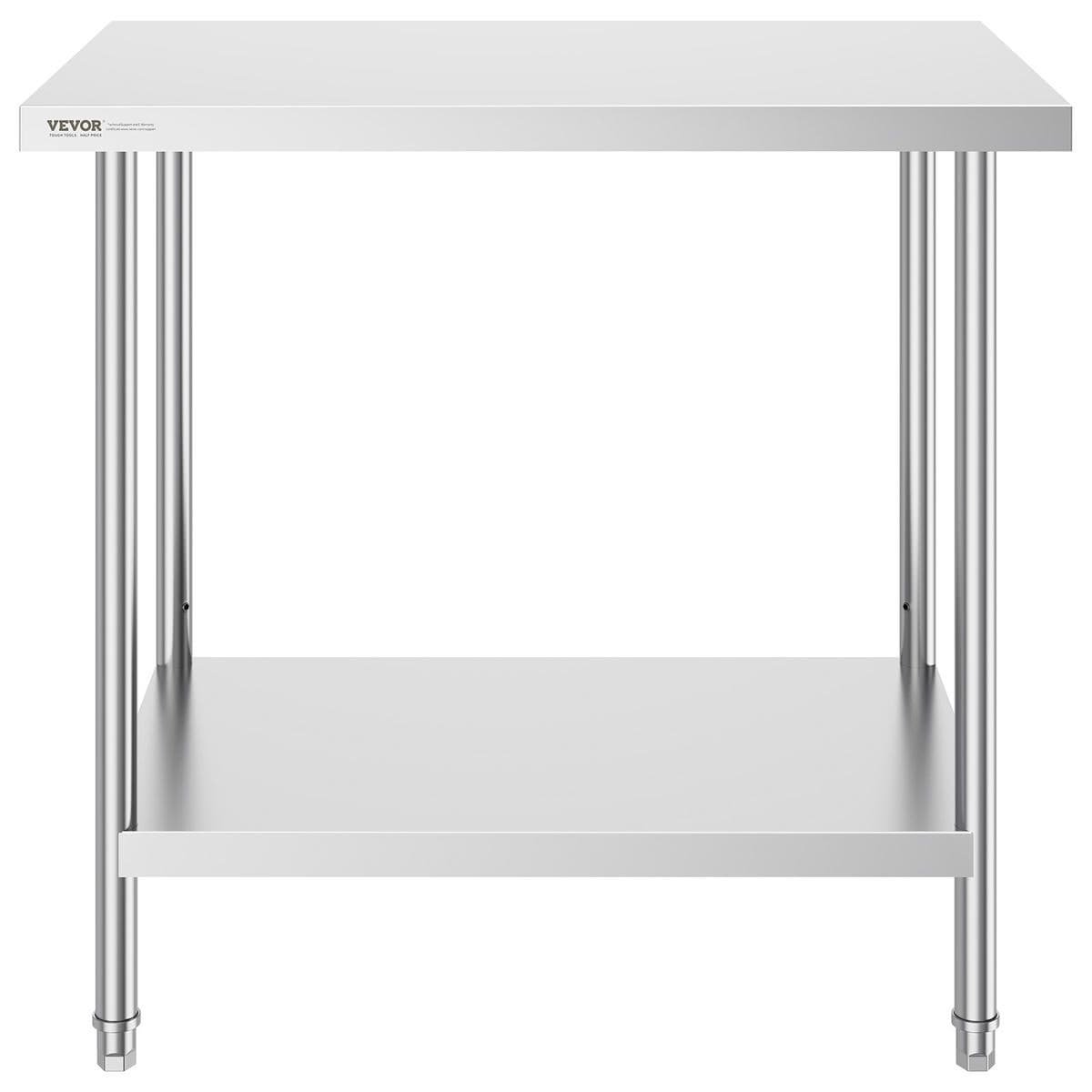 V952-CFBXGGZTLCWJOPMIYV0-202507141627-09.jpg VEVOR Stainless Steel Prep Table, 24 x 36 x 34 Inch, Heavy Duty Metal Worktable with 3 Adjustable Height Levels, Commercial Workstation for Kitchen Garage Restaurant Backyard | Fitness Equipment Store