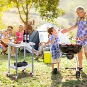 VEVOR 24x18x34 Inch Stainless Steel Work Table 3-Stage Adjustable Shelf with 4 Wheels Heavy Duty Commercial Food Prep Worktable with Brake for Kitchen Prep Work | Fitness Equipment Store