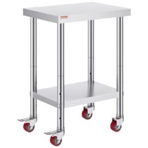 VEVOR 24x18x34 Inch Stainless Steel Work Table 3-Stage Adjustable Shelf with 4 Wheels Heavy Duty Commercial Food Prep Worktable with Brake for Kitchen Prep Work | Fitness Equipment Store