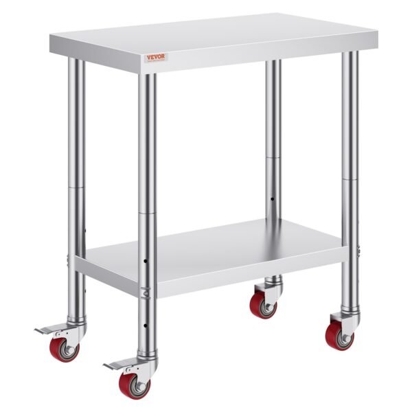 VEVOR 30x18x34 Inch Stainless Steel Work Table 3-Stage Adjustable Shelf with 4 Wheels Heavy Duty Commercial Food Prep Worktable with Brake for Kitchen Prep Work | Fitness Equipment Store