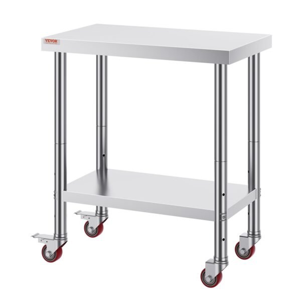 VEVOR 30x18x34 Inch Stainless Steel Work Table 3-Stage Adjustable Shelf with 4 Wheels Heavy Duty Commercial Food Prep Worktable with Brake for Kitchen Prep Work | Fitness Equipment Store