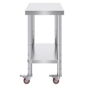 VEVOR 30x18x34 Inch Stainless Steel Work Table 3-Stage Adjustable Shelf with 4 Wheels Heavy Duty Commercial Food Prep Worktable with Brake for Kitchen Prep Work | Fitness Equipment Store