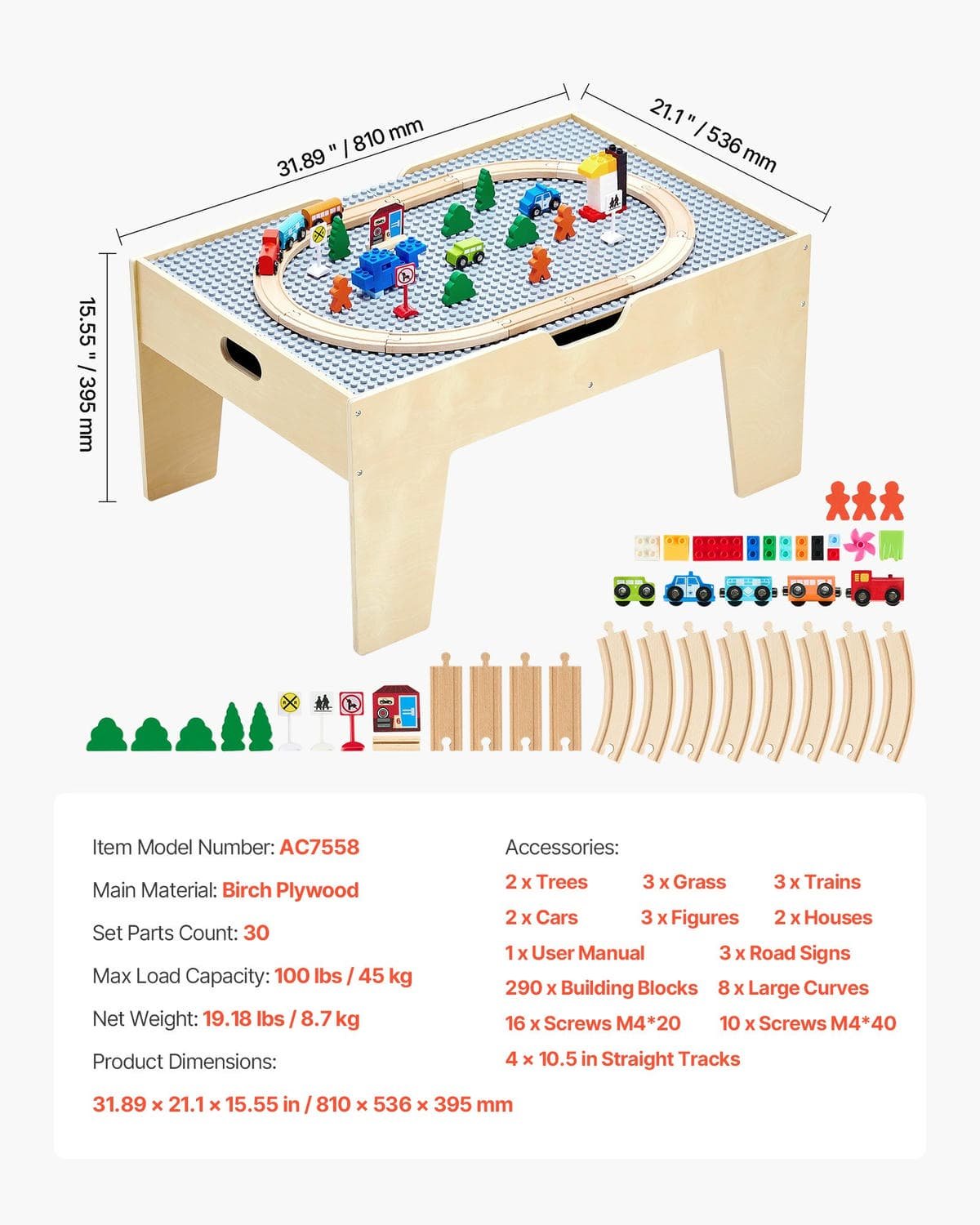 V952-CGKHCZ305216IRWXQ001V0-202508011606-06.jpg VEVOR Multi-Purpose Activity Play Table 290 Building Bricks & 30 PCS Accessories | Fitness Equipment Store
