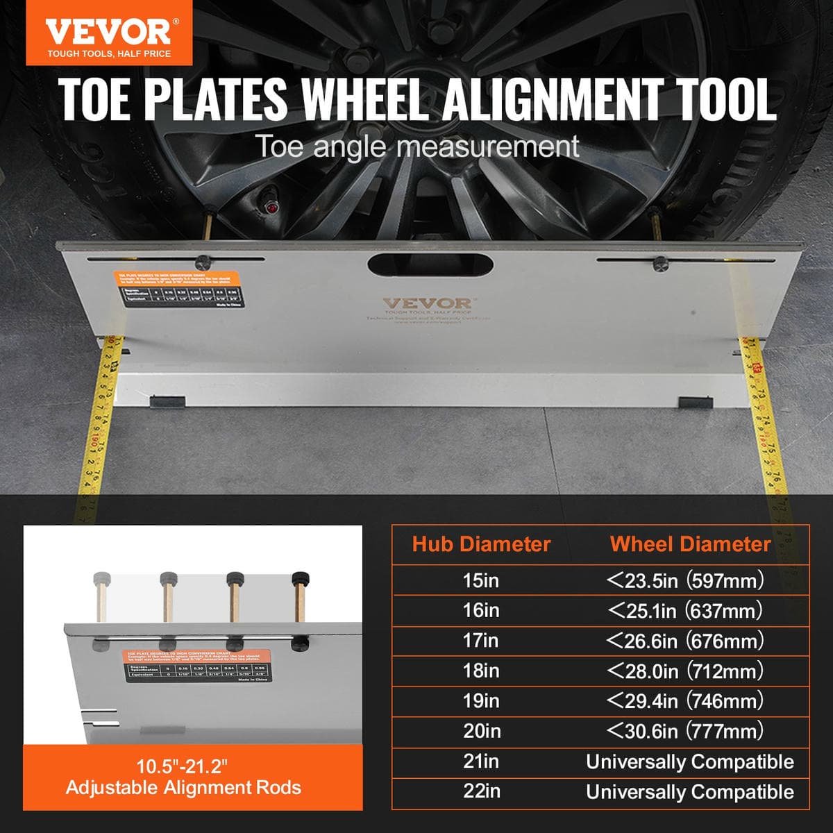 VEVOR Wheel Alignment Tool, 2-Pack Alignment Tool Toe Plates, Stainless Steel Toe Angle Measurement Tool Plate, 4 Alignment Rods and Magnetic Slots, Includes Measuring Tapes & Conversion Chart 2 VEVOR Wheel Alignment Tool, 2-Pack Alignment Tool Toe Plates, Stainless Steel Toe Angle Measurement Tool Plate, 4 Alignment Rods and Magnetic Slots, Includes Measuring Tapes & Conversion Chart - Image 2