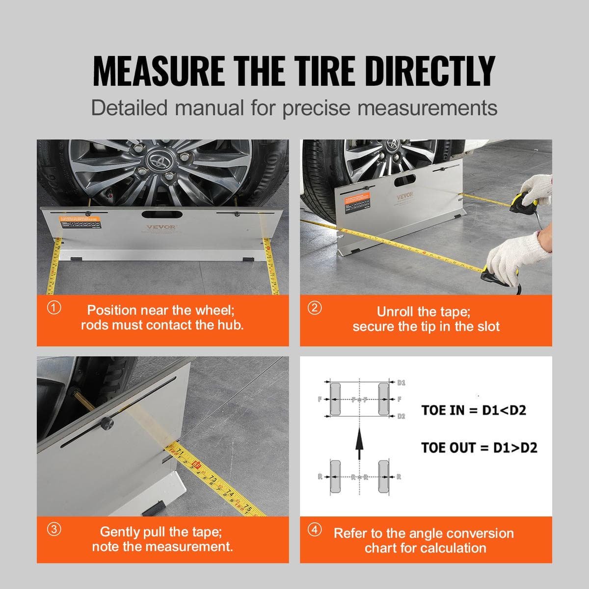 VEVOR Wheel Alignment Tool, 2-Pack Alignment Tool Toe Plates, Stainless Steel Toe Angle Measurement Tool Plate, 4 Alignment Rods and Magnetic Slots, Includes Measuring Tapes & Conversion Chart 6 VEVOR Wheel Alignment Tool, 2-Pack Alignment Tool Toe Plates, Stainless Steel Toe Angle Measurement Tool Plate, 4 Alignment Rods and Magnetic Slots, Includes Measuring Tapes & Conversion Chart - Image 6