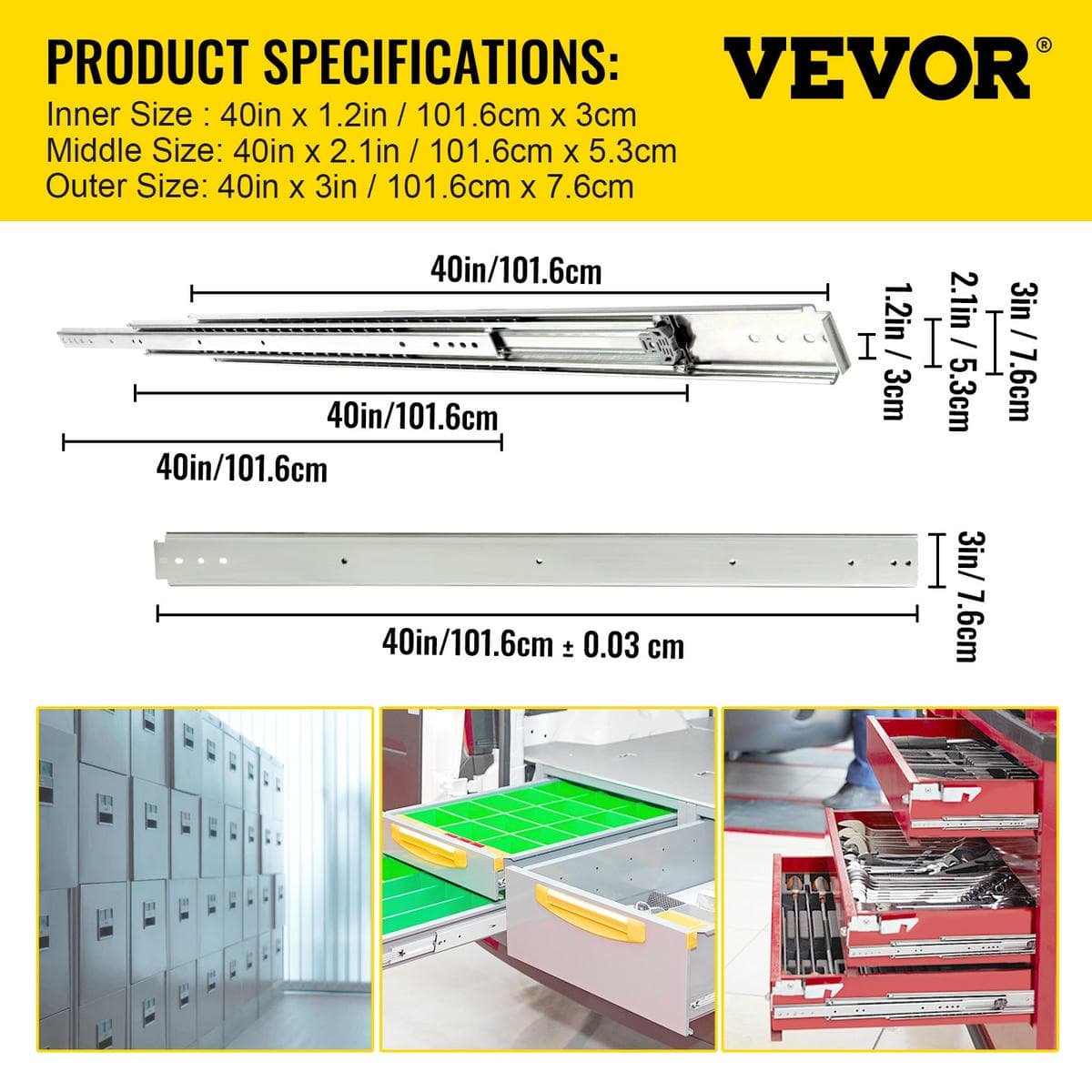 VEVOR Drawer Slide Soft Close Drawer 1Pair 40" Ball Bearing Full Extension 500lb 7 VEVOR Drawer Slide Soft Close Drawer 1Pair 40" Ball Bearing Full Extension 500lb - Image 7