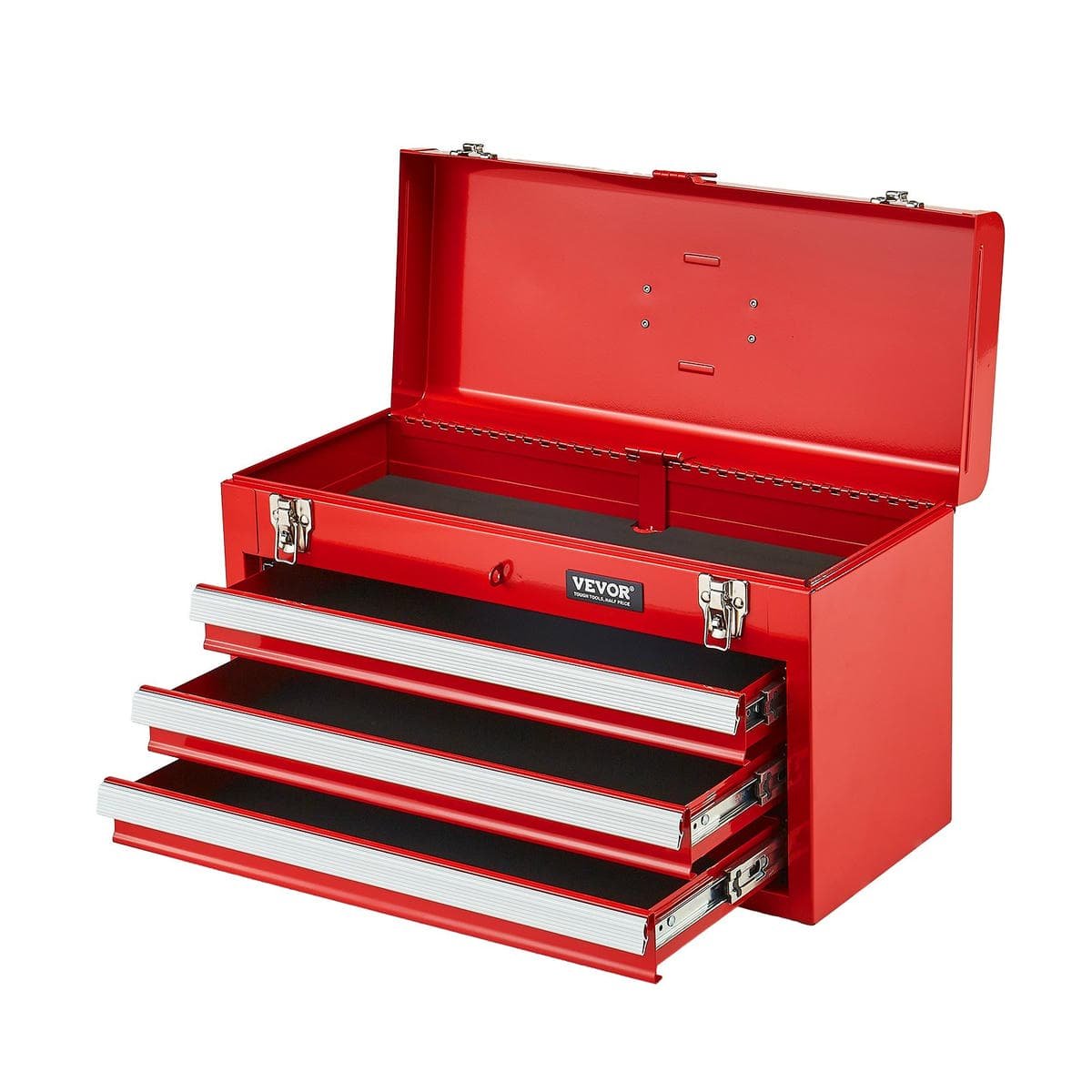 V952-CTSBXSGJX20IEYVN5V0-202508011643-00.jpg VEVOR Tool Box 520 mm Portable Metal Tool Box 3 Drawers Tool Organizer Red | Fitness Equipment Store