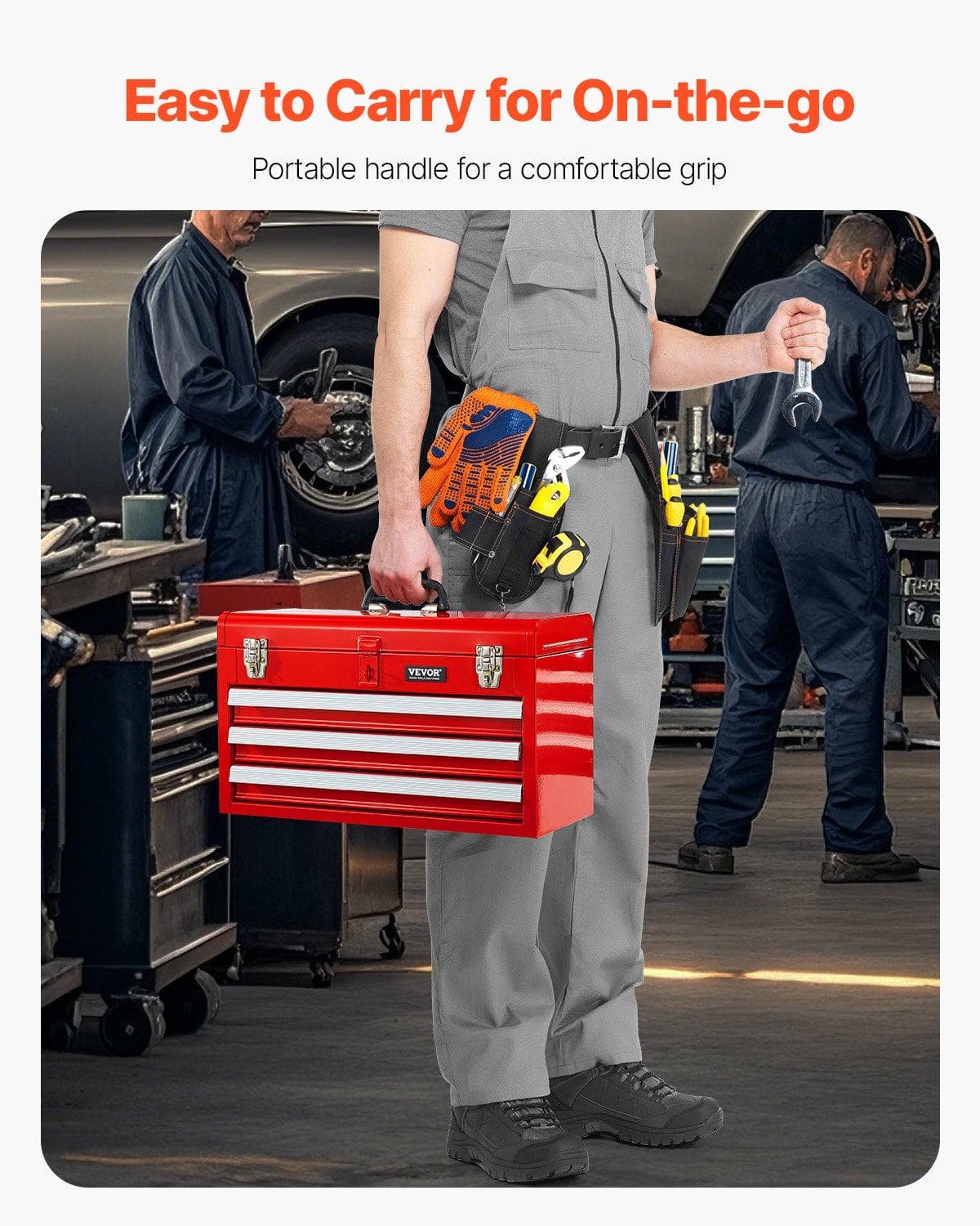 V952-CTSBXSGJX20IEYVN5V0-202508011643-04.jpg VEVOR Tool Box 520 mm Portable Metal Tool Box 3 Drawers Tool Organizer Red | Fitness Equipment Store