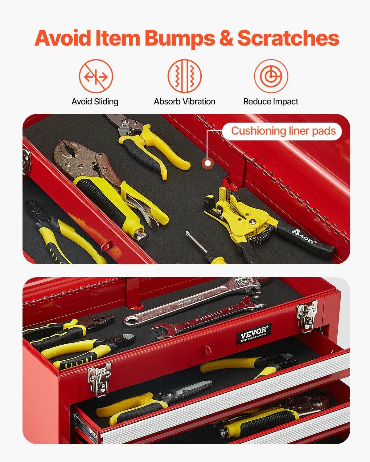 V952-CTSBXSGJX20IEYVN5V0-202508011643-06.jpg VEVOR Tool Box 520 mm Portable Metal Tool Box 3 Drawers Tool Organizer Red | Fitness Equipment Store