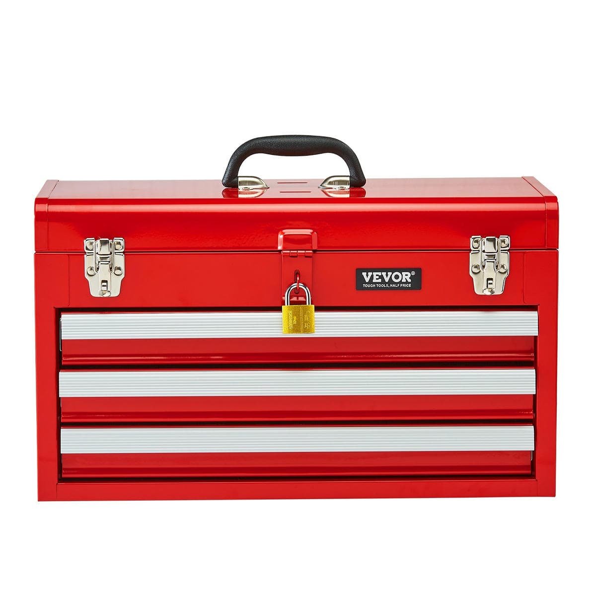 V952-CTSBXSGJX20IEYVN5V0-202508011643-08.jpg VEVOR Tool Box 520 mm Portable Metal Tool Box 3 Drawers Tool Organizer Red | Fitness Equipment Store