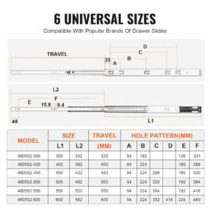 VEVOR 10 Pairs of 609.6mm Drawer Slides Side Mount Rails, Heavy Duty Full Extension Steel Track, Soft-Close Noiseless Guide Glides Cabinet Kitchen Runners with Ball Bearing, 100 Lbs Load Capacity | Fitness Equipment Store