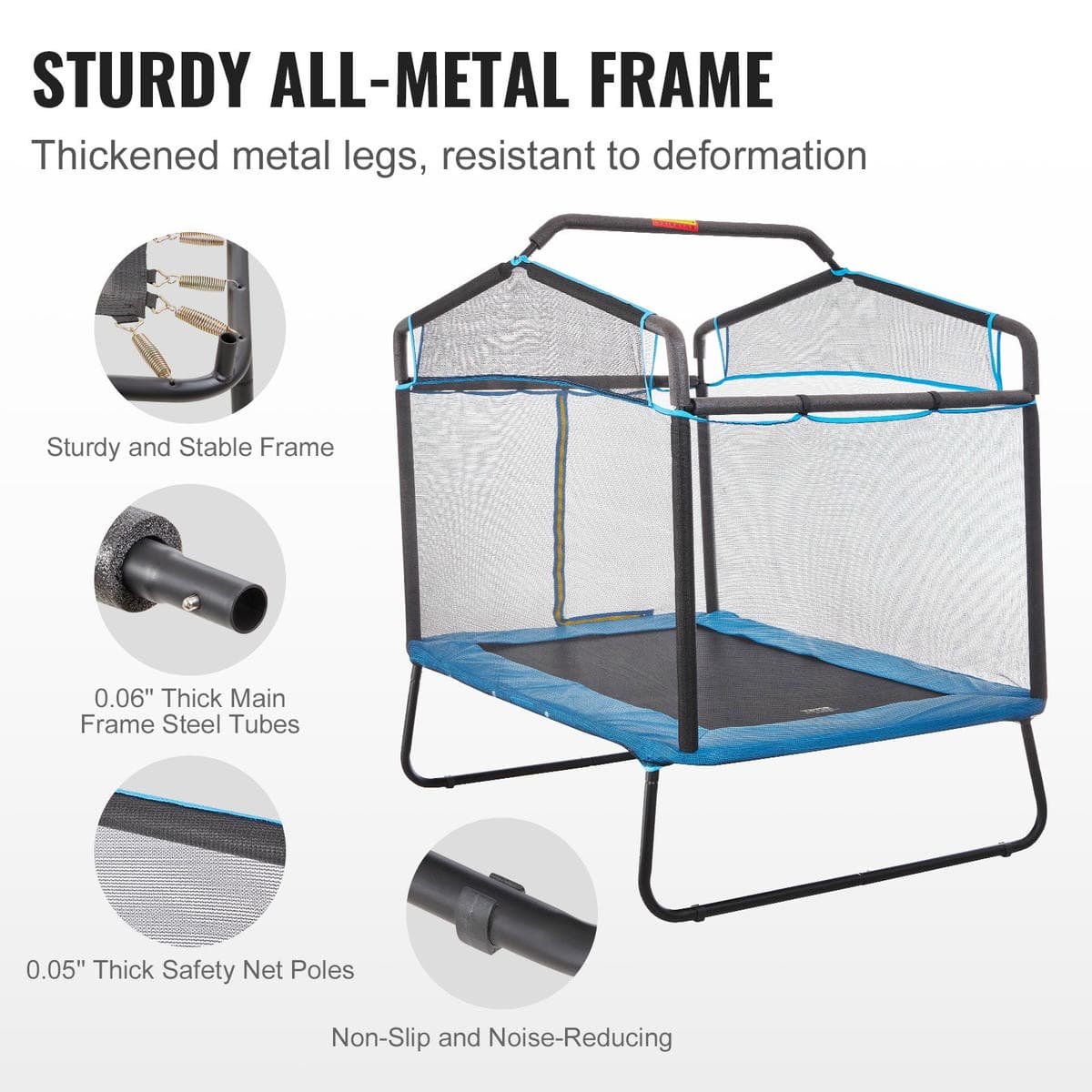 VEVOR 6FT Trampoline for Kids, 72" Indoor/Outdoor Toddlers Trampoline, Mini Baby Trampoline with Safety Enclosure Net, Gymnastics Bar, Hammock, Recreational Trampoline Birthday Gift for 3+ Years Kids 3 VEVOR 6FT Trampoline for Kids, 72" Indoor/Outdoor Toddlers Trampoline, Mini Baby Trampoline with Safety Enclosure Net, Gymnastics Bar, Hammock, Recreational Trampoline Birthday Gift for 3+ Years Kids - Image 3