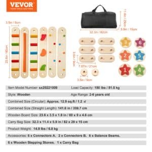 VEVOR Kids Balance Beam Stepping Stones Gym Obstacle Children Balance Board 6PCS | Fitness Equipment Store