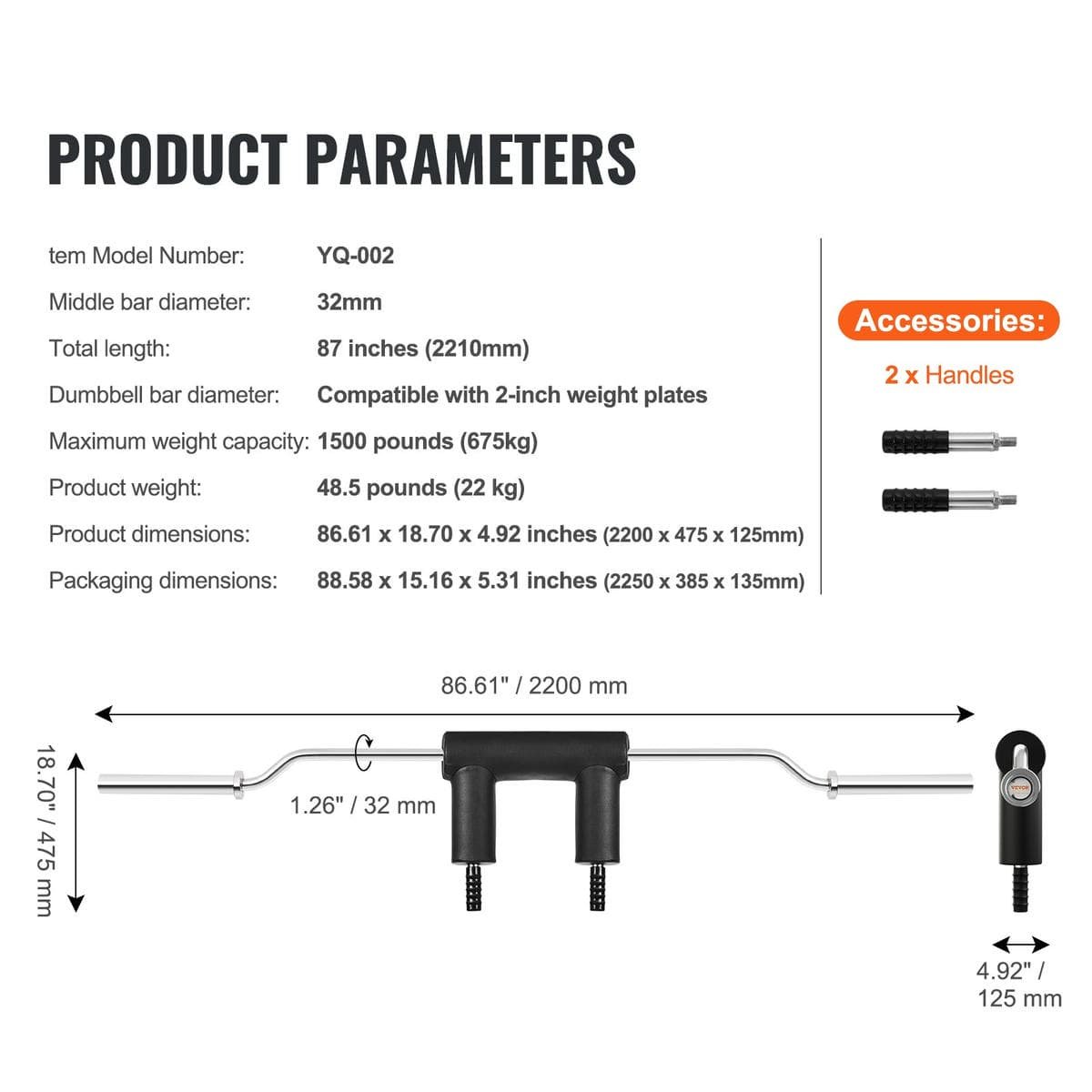 VEVOR Safety Squat Bar Fitness Squat Bar Attachment Weight Lifting 11 VEVOR Safety Squat Bar Fitness Squat Bar Attachment Weight Lifting - Image 11