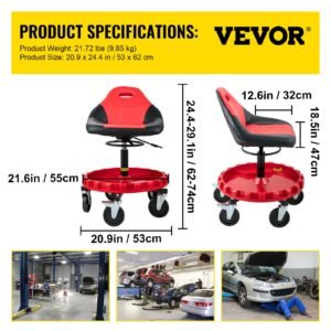 VEVOR Rolling Garage Stool 300LBS Adjustable Mechanic Work Shop Seat w/Casters | Fitness Equipment Store