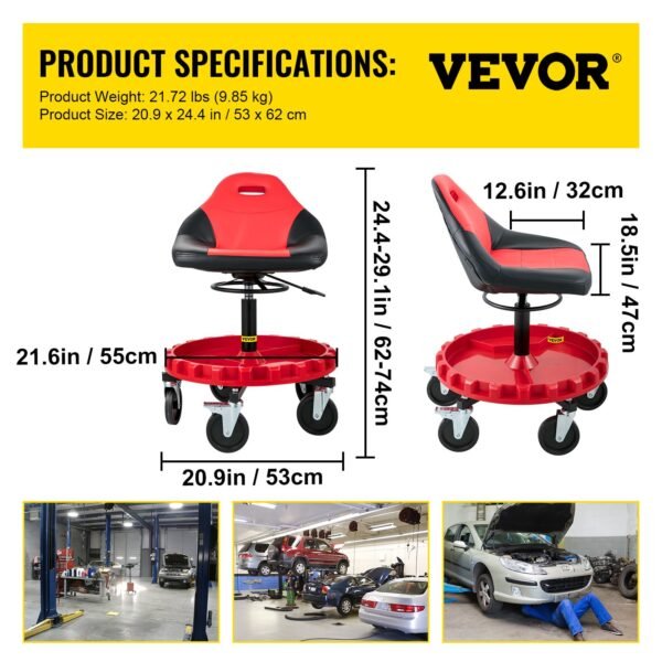 VEVOR Rolling Garage Stool 300LBS Adjustable Mechanic Work Shop Seat w/Casters | Fitness Equipment Store