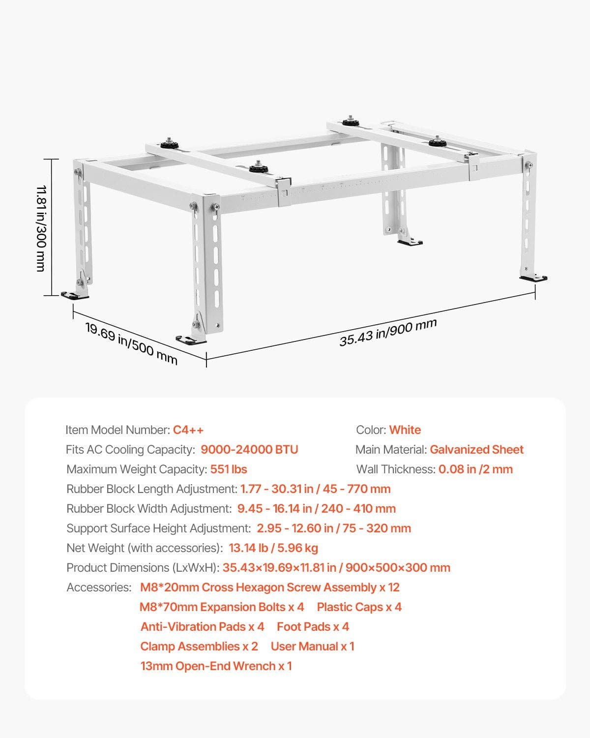 VEVOR Mini Split Ground Stand Adjustable Anti Vibration for 9000-24000 BTU 7 VEVOR Mini Split Ground Stand Adjustable Anti Vibration for 9000-24000 BTU - Image 7