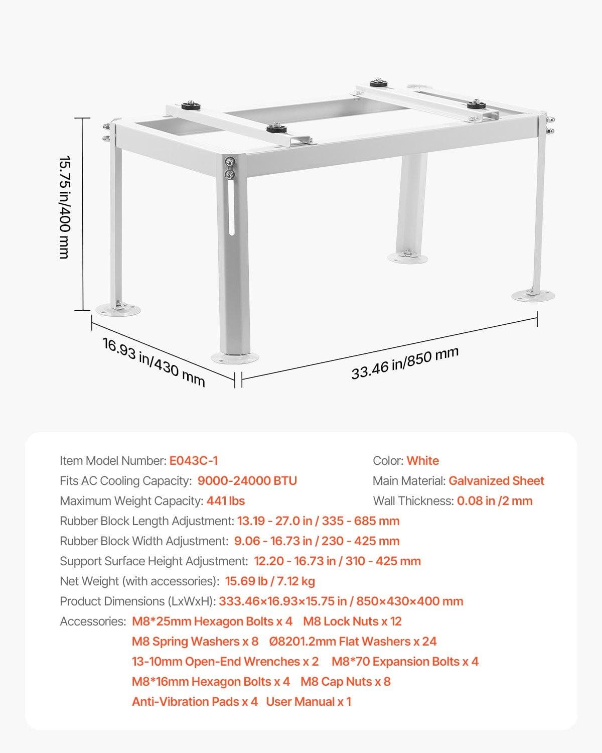 VEVOR Mini Split Ground Stand Adjustable for 9000-24000 BTU 200kg Load 7 VEVOR Mini Split Ground Stand Adjustable for 9000-24000 BTU 200kg Load - Image 7