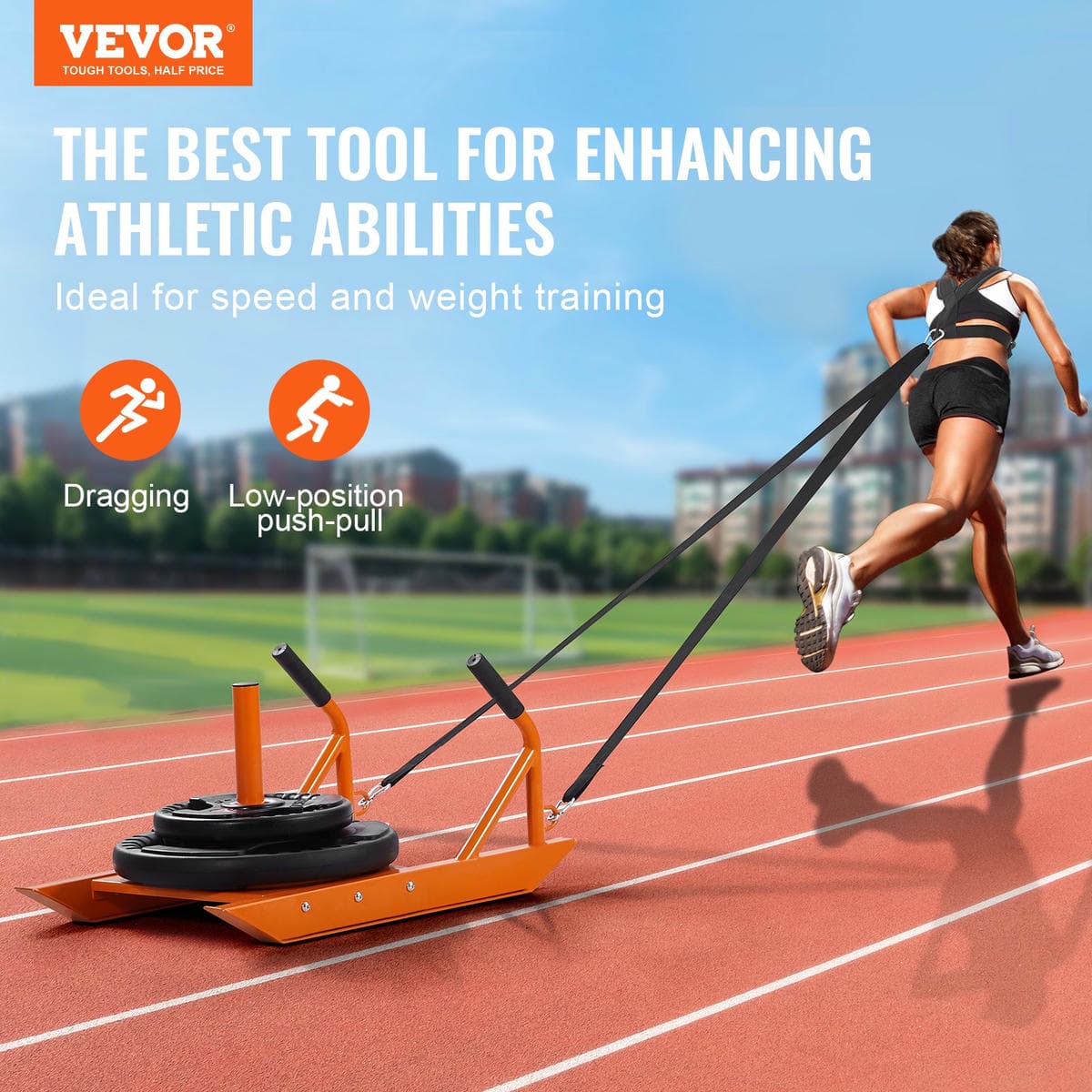 VEVOR Weight Power Pull Push Sled Fitness Strength Speed Training Sled Orange 2 VEVOR Weight Power Pull Push Sled Fitness Strength Speed Training Sled Orange - Image 2