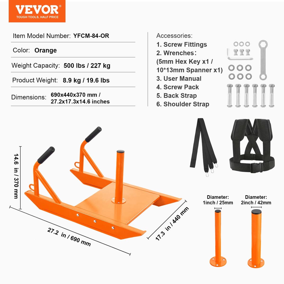 VEVOR Weight Power Pull Push Sled Fitness Strength Speed Training Sled Orange 7 VEVOR Weight Power Pull Push Sled Fitness Strength Speed Training Sled Orange - Image 7