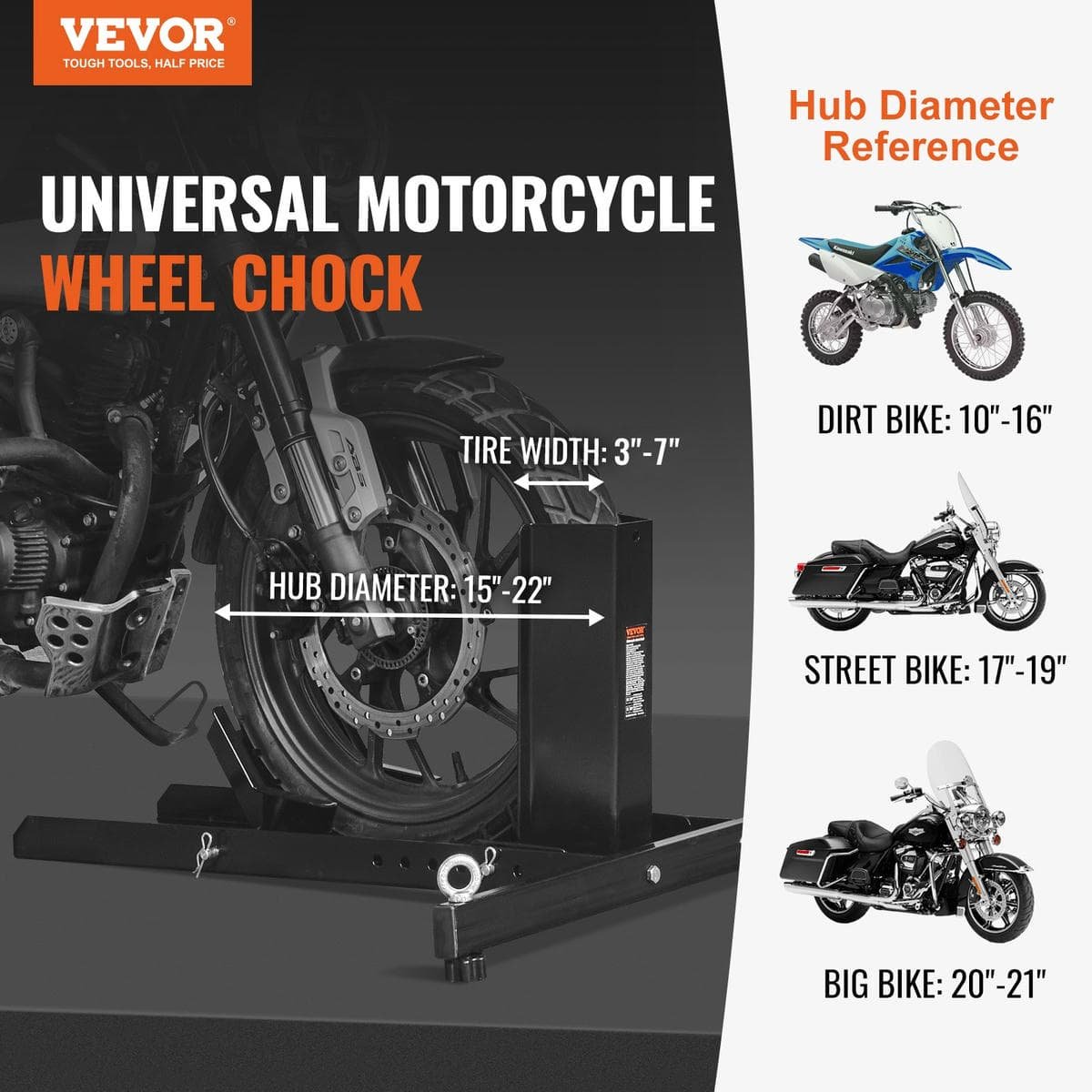 VEVOR Motorcycle Wheel Chock Upright, 816.5 kg Capacity, Heavy-duty Steel Motorcycle Front Wheel Stand with 6 Adjustable Holes, For 381-558.8 mm Off-Road Motorcycles, Standard Motorcycles 2 VEVOR Motorcycle Wheel Chock Upright, 816.5 kg Capacity, Heavy-duty Steel Motorcycle Front Wheel Stand with 6 Adjustable Holes, For 381-558.8 mm Off-Road Motorcycles, Standard Motorcycles - Image 2