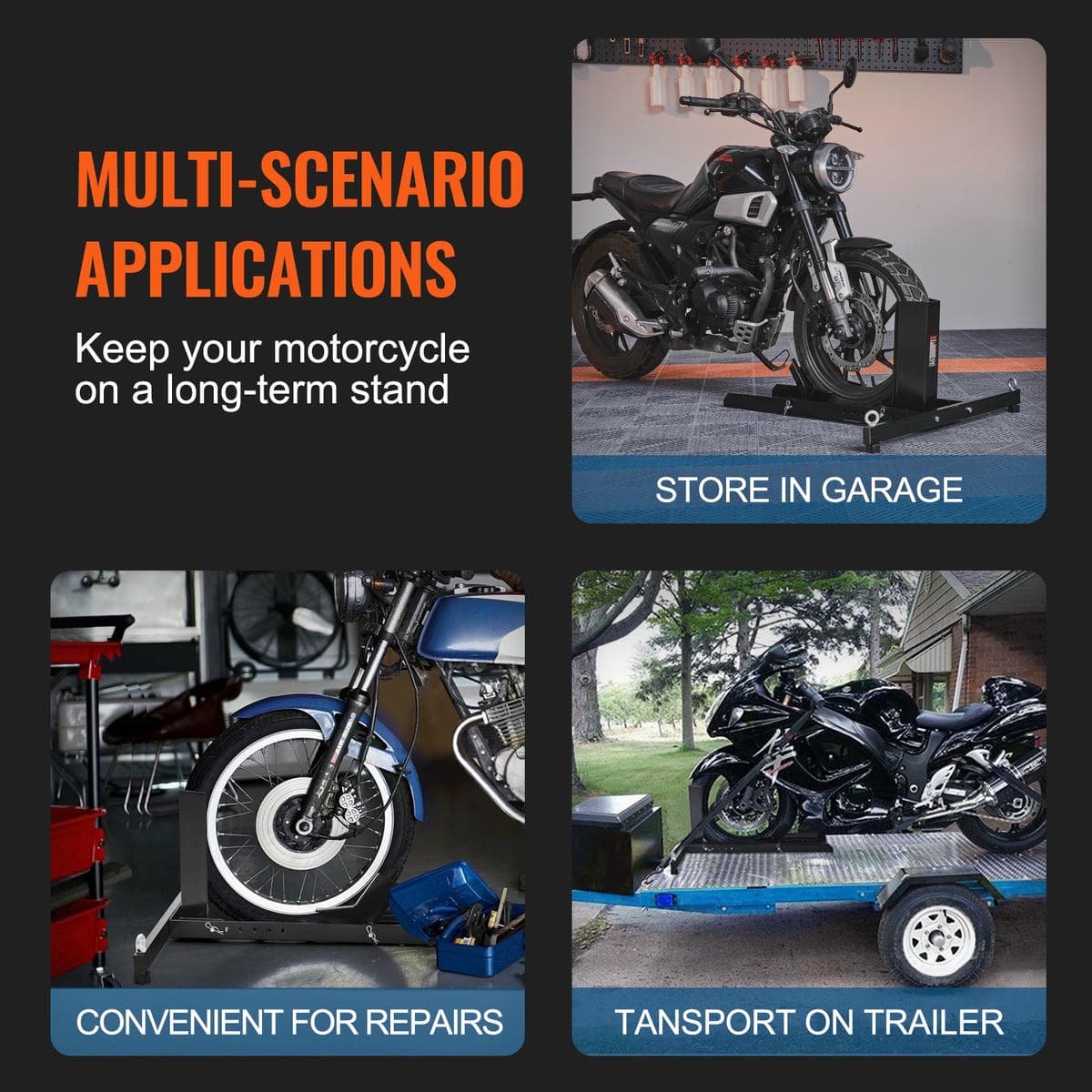 VEVOR Motorcycle Wheel Chock Upright, 816.5 kg Capacity, Heavy-duty Steel Motorcycle Front Wheel Stand with 6 Adjustable Holes, For 381-558.8 mm Off-Road Motorcycles, Standard Motorcycles 6 VEVOR Motorcycle Wheel Chock Upright, 816.5 kg Capacity, Heavy-duty Steel Motorcycle Front Wheel Stand with 6 Adjustable Holes, For 381-558.8 mm Off-Road Motorcycles, Standard Motorcycles - Image 6