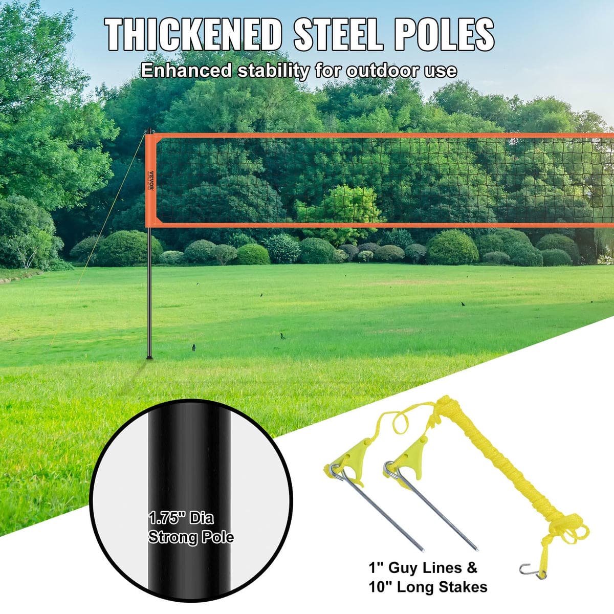 V952-PQWTZ323YCLGRY89QV0-202508011910-03.jpg VEVOR Outdoor Portable Volleyball Net System, Adjustable Height Aluminum Poles, Professional Volleyball Set with PVC Volleyball, Pump, Carrying Bag, Heavy Duty Volleyball Net for Backyard, Beach, Lawn | Fitness Equipment Store
